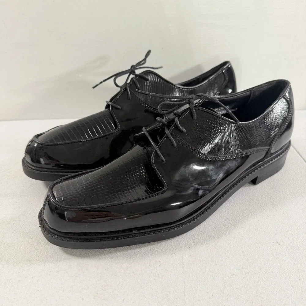 After Six Men's Black Patent Leather Tuxedo Dress Shoes Textured Size‎ 14 M